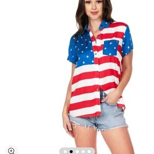 Tipsy Elves Full Button‎ Down Shirt American Flag - Size Medium  Ladies